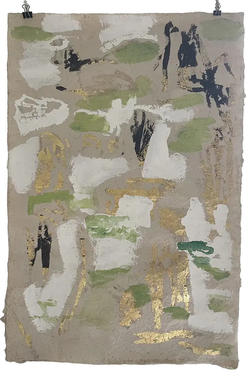 30” x 20” gilded paper 23K and silver leaf with gesso and egg tempera